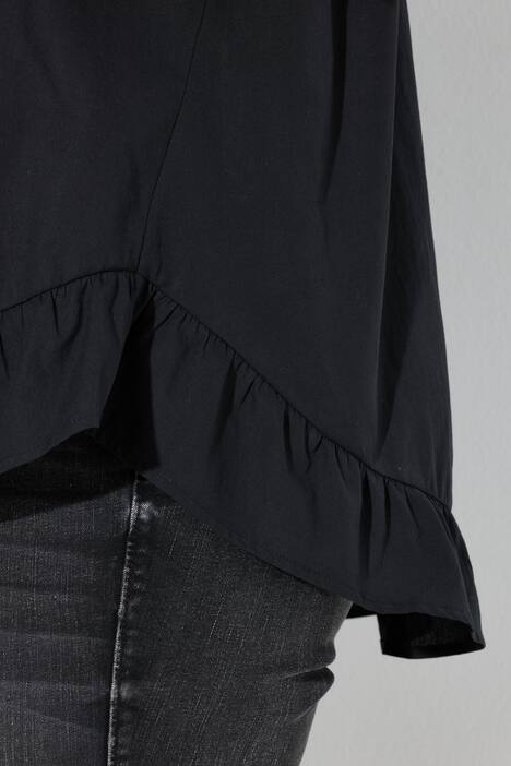 Chemisier évasé à col chemise et manches longues, ourlet à volants