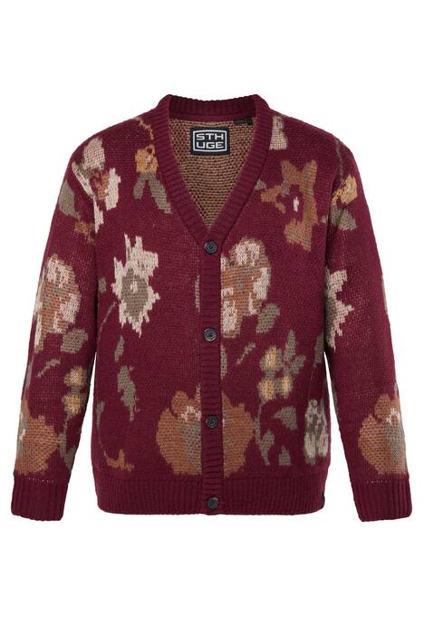Rozepínací svetr STHUGE, oversize, květovaný pletený vzor, do 7XL
