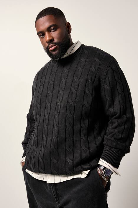 Pullover, Zopfstrick, Stonewashed, 1/1
