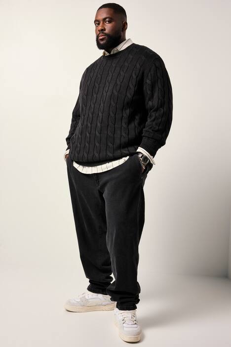 Pullover, Zopfstrick, Stonewashed, 1/1
