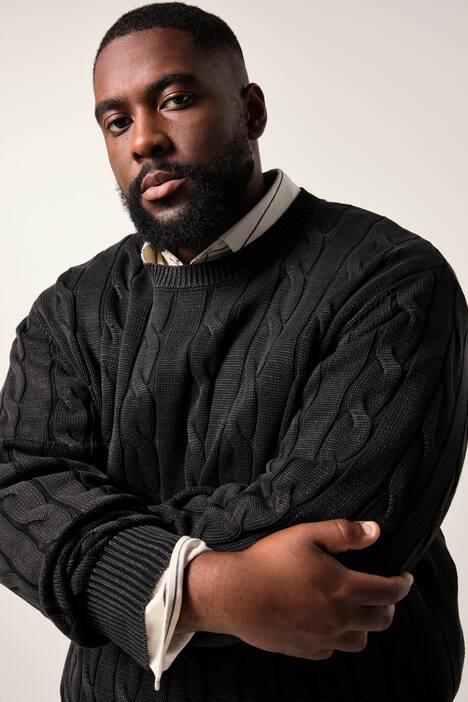 Pullover, Zopfstrick, Stonewashed, 1/1