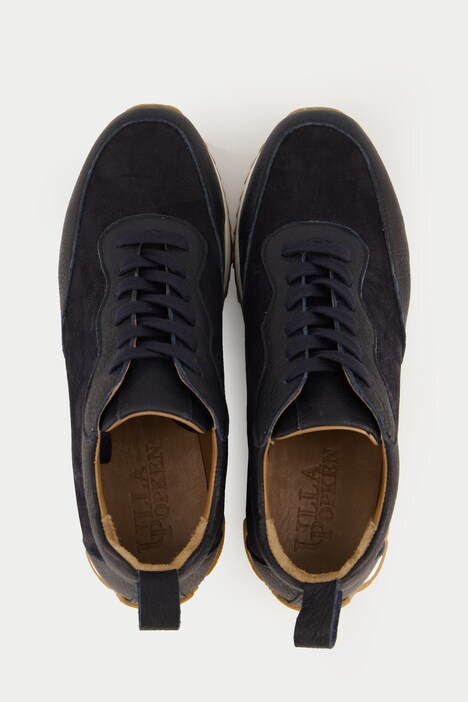 Leren sneaker, leermix, uitneembaar voetbed, wijdte H