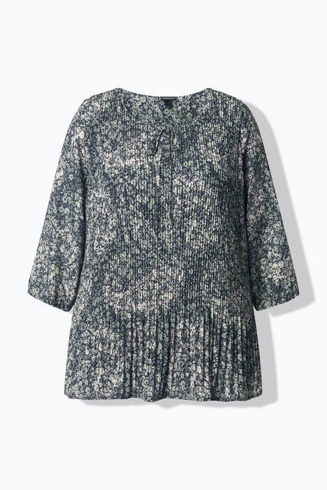 Blusa plisada, Paisley, cuello redondo, manga 3/4, doble capa
