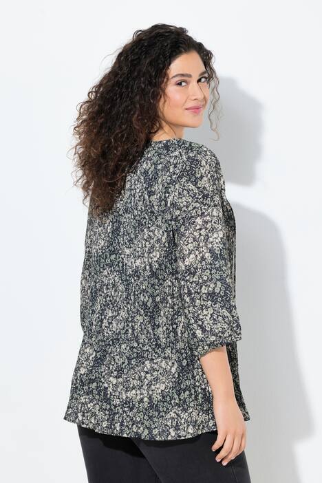 Blusa plisada, Paisley, cuello redondo, manga 3/4, doble capa