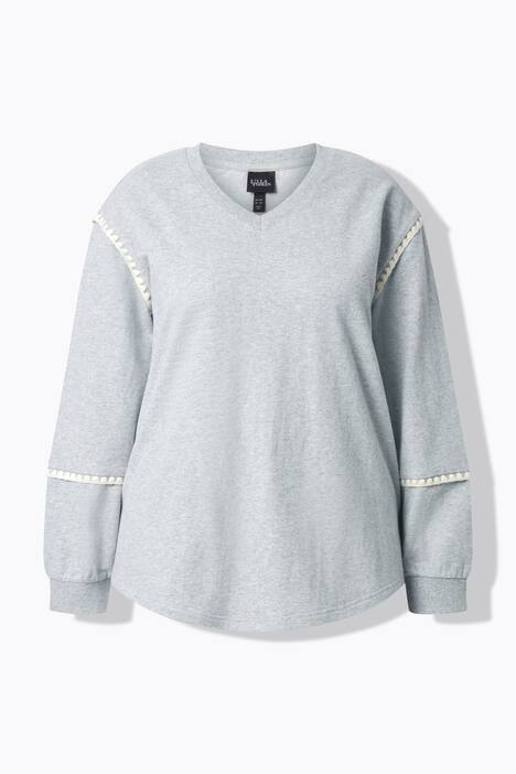 Sweat-shirt oversize à col en V et manches longues, coutures fantaisie