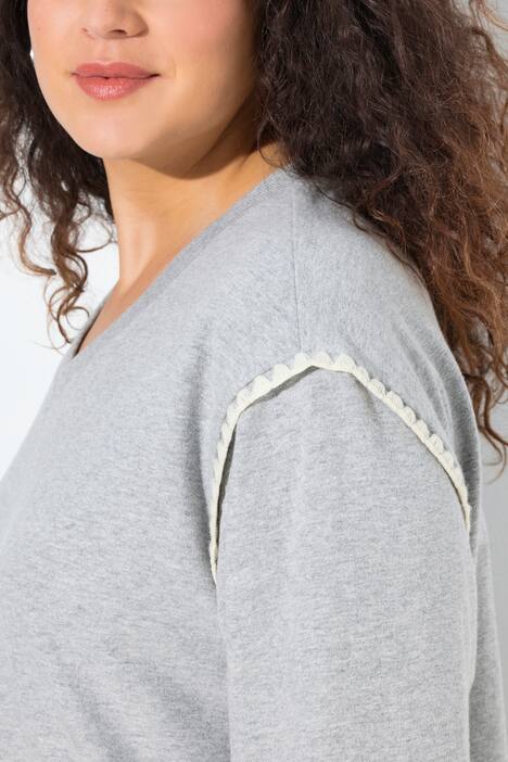 Sweat-shirt oversize à col en V et manches longues, coutures fantaisie