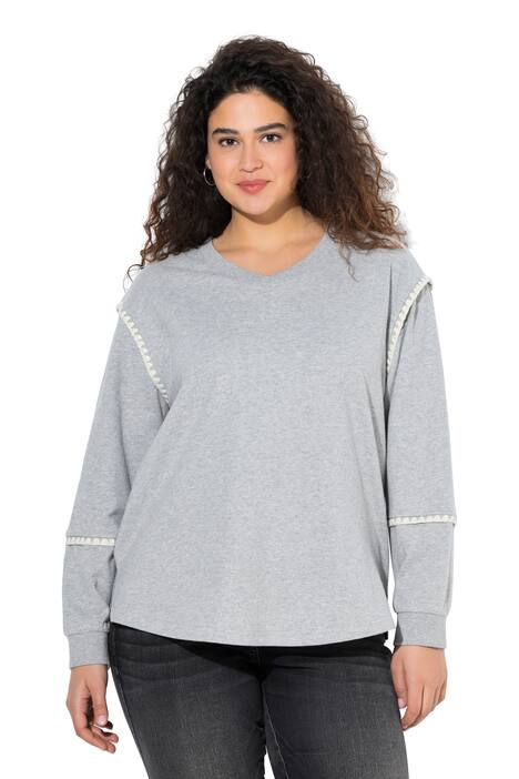 Mikina, ozdobné švy, oversize, výstřih do V, dlouhé rukávy