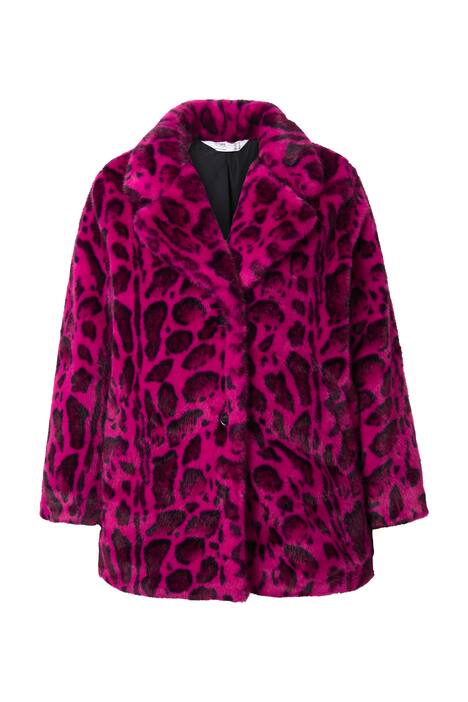 Plyšová bunda, rovný střih, leopardí vzor, knoflíkové zapínání