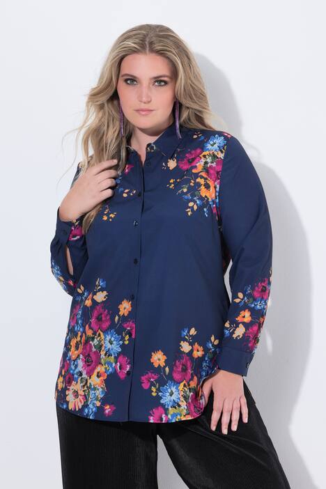 Blusa, forma en A, estampado de flores, manga larga