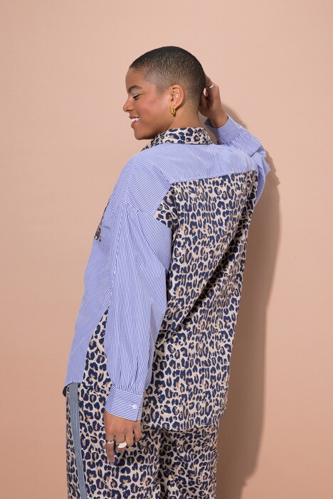 Overhemd, oversized model, met strepen/leo