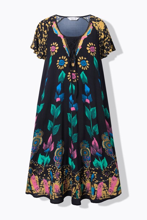 Vestido, forma en A, mezcla de estampados de flores