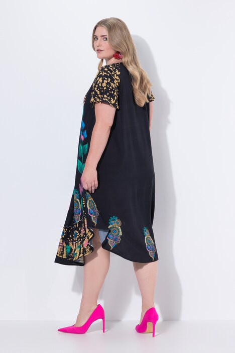 Vestido, forma en A, mezcla de estampados de flores