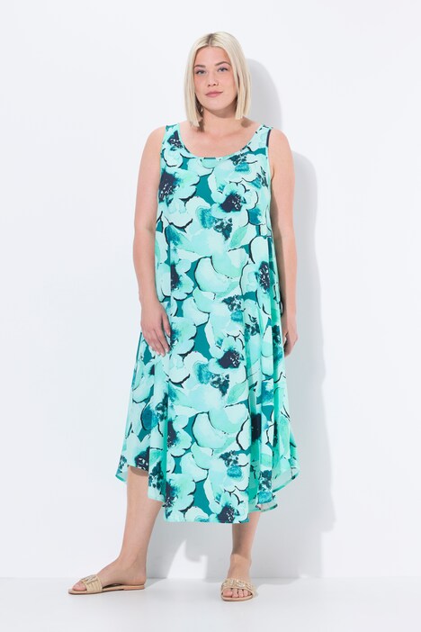 Midi-jurk, bloemen, A-lijn, ronde hals, mouwloos