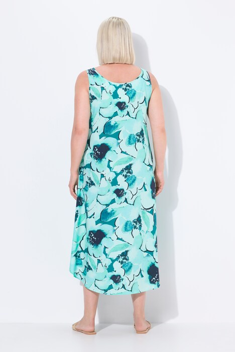 Midi-jurk, bloemen, A-lijn, ronde hals, mouwloos