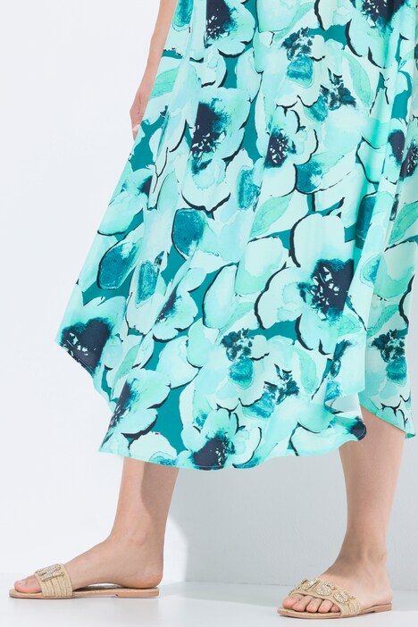 Midi-jurk, bloemen, A-lijn, ronde hals, mouwloos