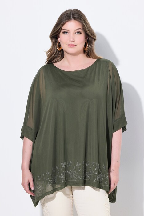 Chemisier oversize en mesh, top opaque et petits strass scintillants