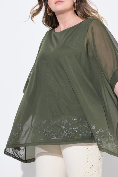 Chemisier oversize en mesh, top opaque et petits strass scintillants