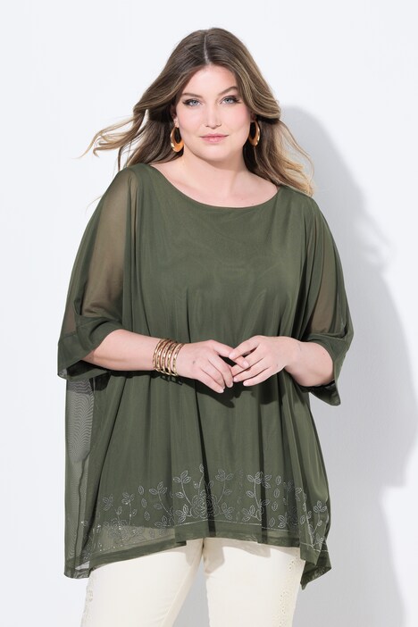 Chemisier oversize en mesh, top opaque et petits strass scintillants