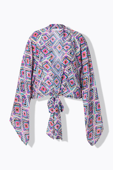Blusebolero, oversized, grafisk mønster, lange ærmer
