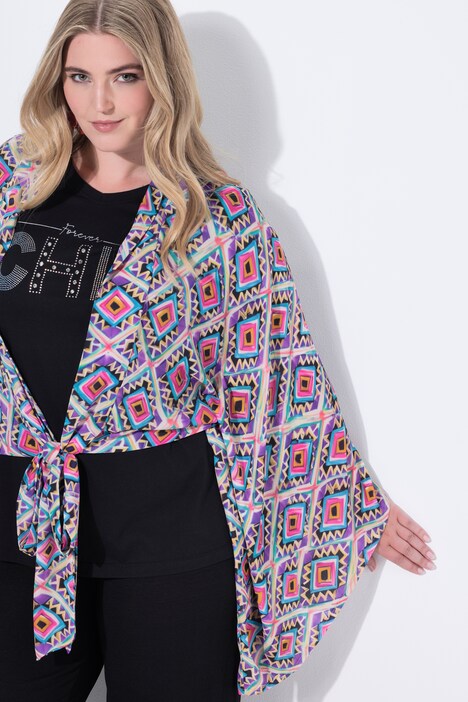 Blusebolero, oversized, grafisk mønster, lange ærmer