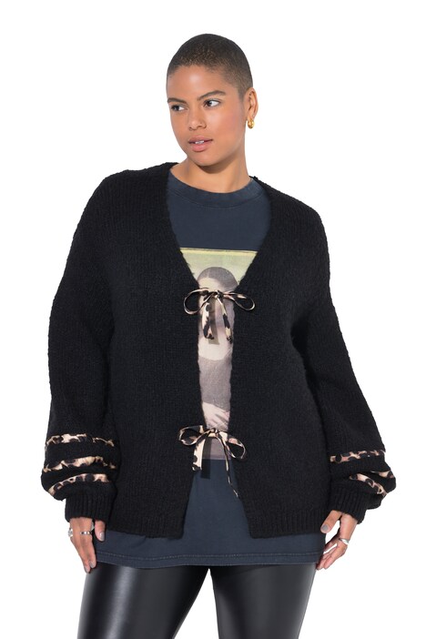 Rozepínací svetr, oversize, leopardí mašle