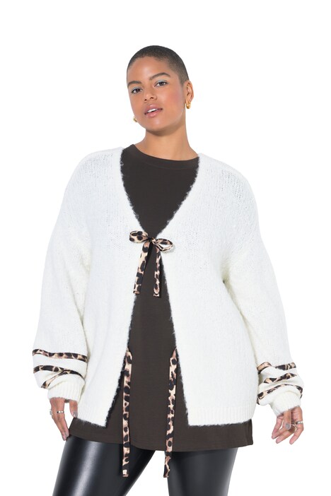 Rozepínací svetr, oversize, leopardí mašle