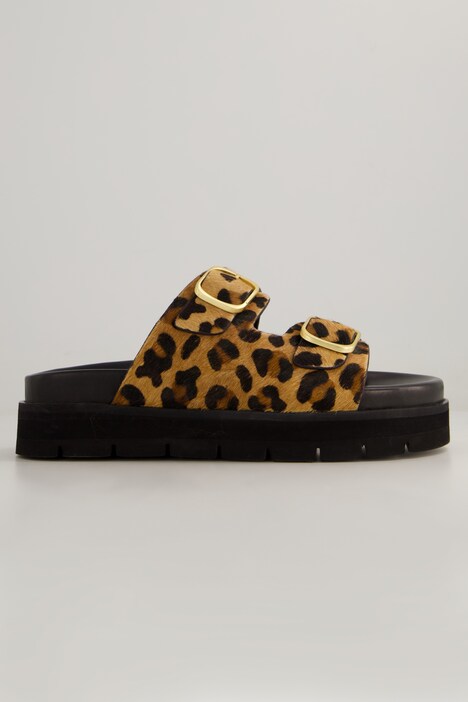 Sandaler, skinn, leopard-remmer, bredde H