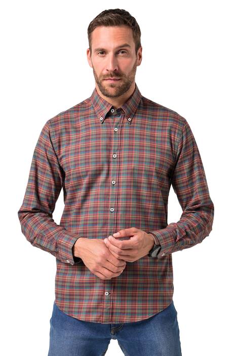 Kostkovaná košile JP1880, dlouhé rukávy, límeček s knoflíky, Modern střih, do 8XL