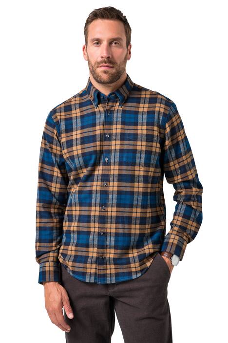 Kostkovaná flanelová košile, dlouhé rukávy, límeček s knoflíky, Modern střih, do 8XL