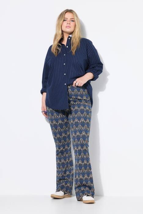 Uitlopende broek, flared pijpen, jacquardmotief, glitter