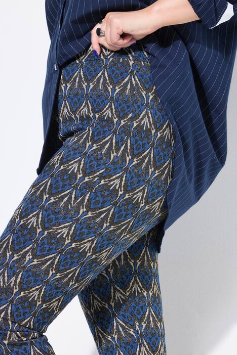 Uitlopende broek, flared pijpen, jacquardmotief, glitter