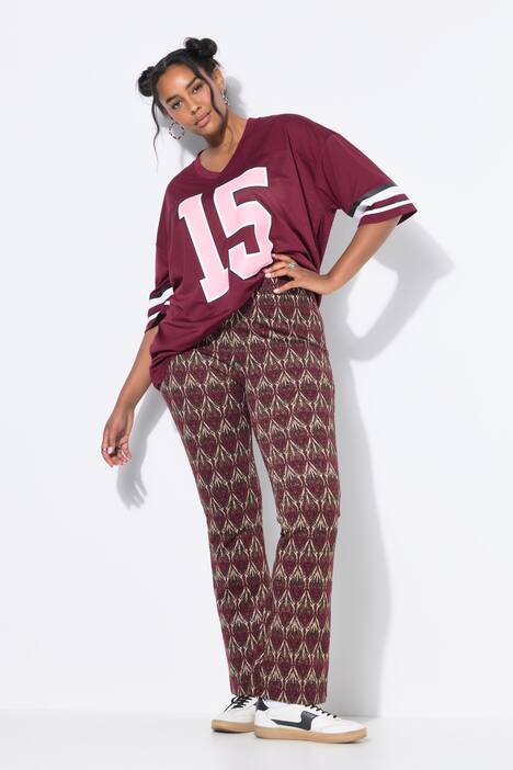 Uitlopende broek, flared pijpen, jacquardmotief, glitter