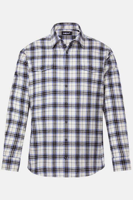 Men+ camisa de franela con cuadros, manga larga, cuello kent, Comfort Fit, hasta la 8 XL
