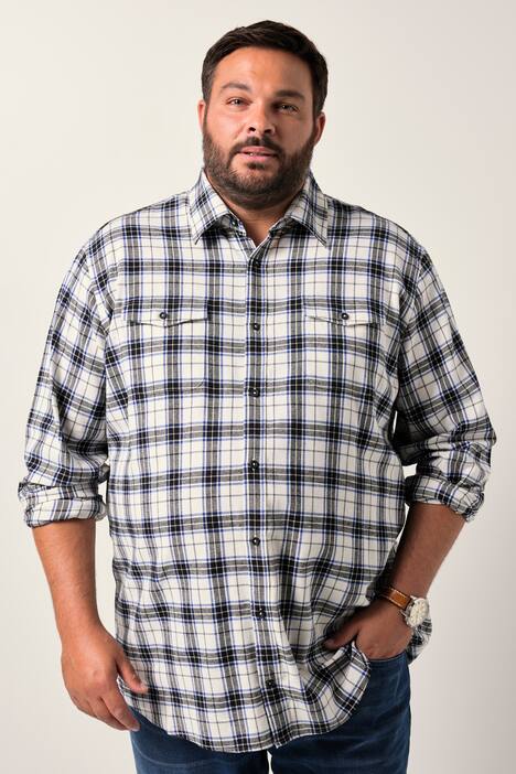 Men+ camisa de franela con cuadros, manga larga, cuello kent, Comfort Fit, hasta la 8 XL