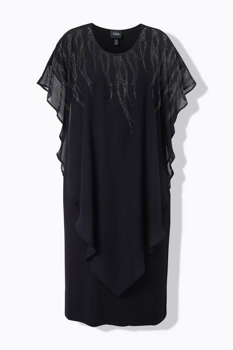 Chiffon tuniek, dubbellaags, ronde hals, halflange mouw