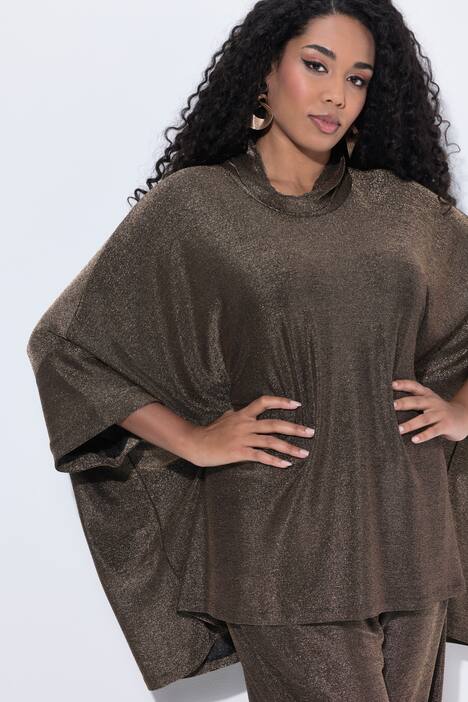 Maglia dal taglio oversize con effetto glitter, collo dolcevita e mezze maniche