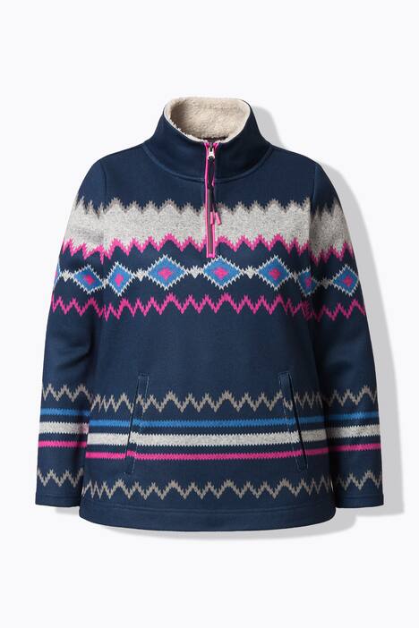 Norweger-Strick Fleece Pullover, Troyerkragen, Langarm