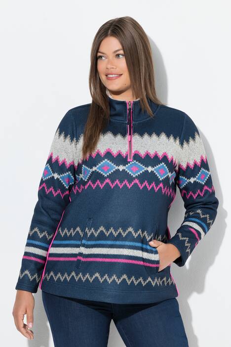 Norweger-Strick Fleece Pullover, Troyerkragen, Langarm