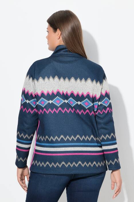 Norweger-Strick Fleece Pullover, Troyerkragen, Langarm