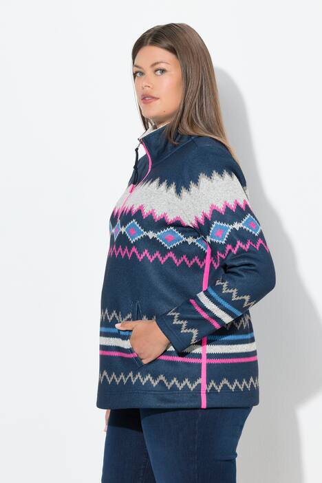 Norweger-Strick Fleece Pullover, Troyerkragen, Langarm