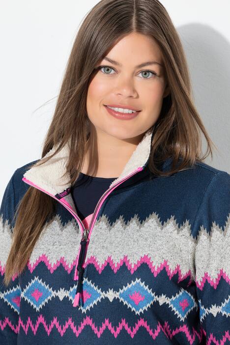 Norweger-Strick Fleece Pullover, Troyerkragen, Langarm