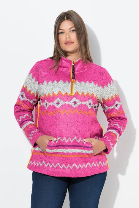 Norweger-Strick Fleece Pullover, Troyerkragen, Langarm