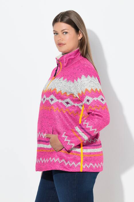 Norweger-Strick Fleece Pullover, Troyerkragen, Langarm
