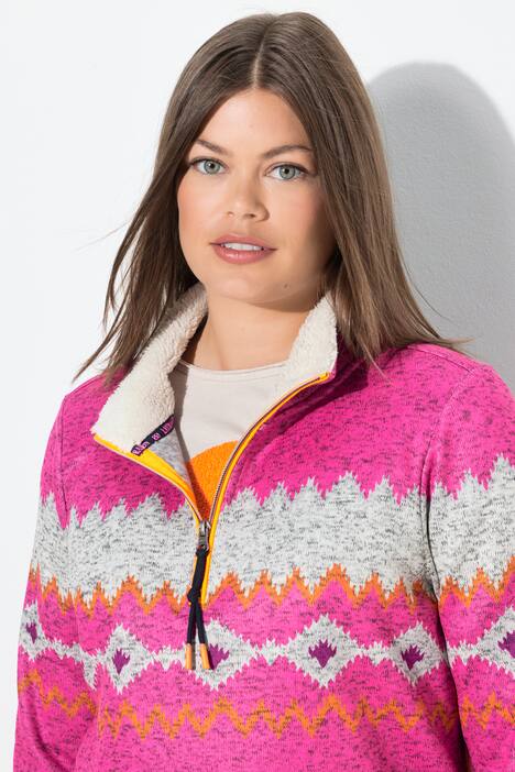 Norweger-Strick Fleece Pullover, Troyerkragen, Langarm