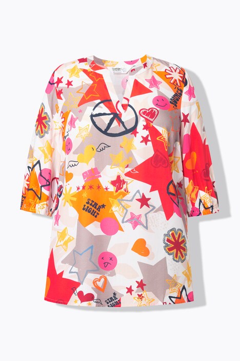 Blouse manches 3/4, mélange de motifs Smiley