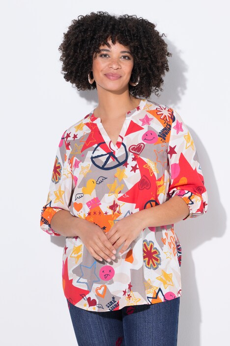 Blouse manches 3/4, mélange de motifs Smiley