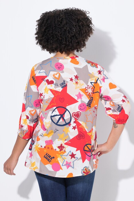 Blouse manches 3/4, mélange de motifs Smiley