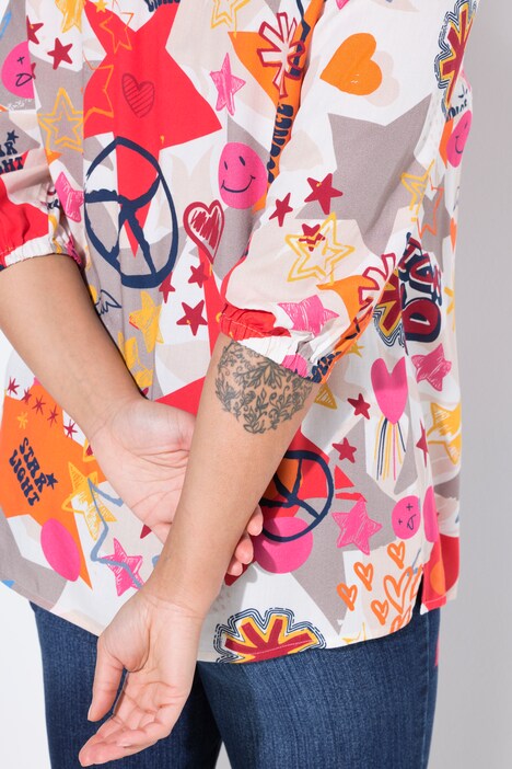 Blouse manches 3/4, mélange de motifs Smiley