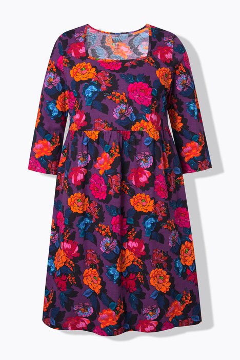 Vibrant Floral Empire Knit A-Line Pocket Dress