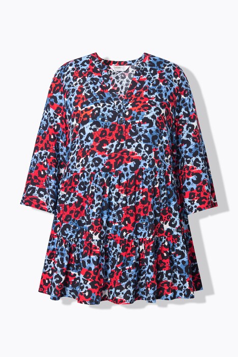 Blusa, forma en A, estampado de leopardo de color, volantes